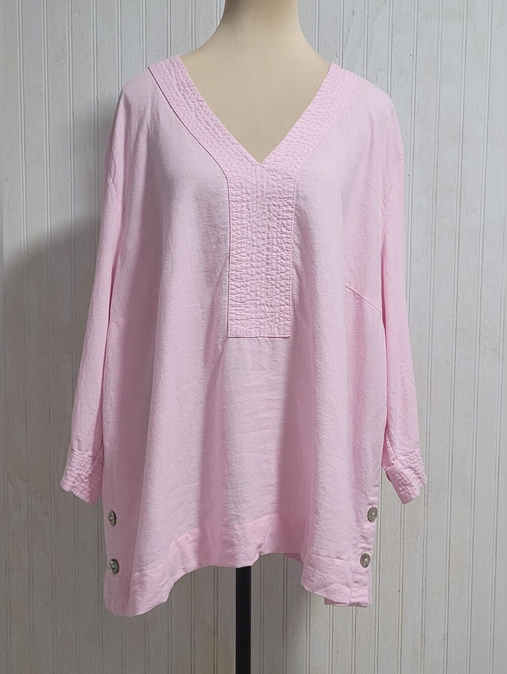 Sigrid Olsen Pink Linen Blend V Neck Top Size 2X